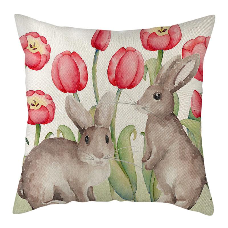 Husă de pernă din in bej Husă de pernă cu model iepure gri pentru scaun de acasă canapea și fete de pernă decorative pentru mașină 45x45cm