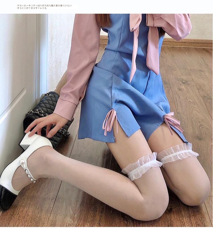 Black Lace Bow Garter Stockings - Over-the-Knee Fishnet for Women