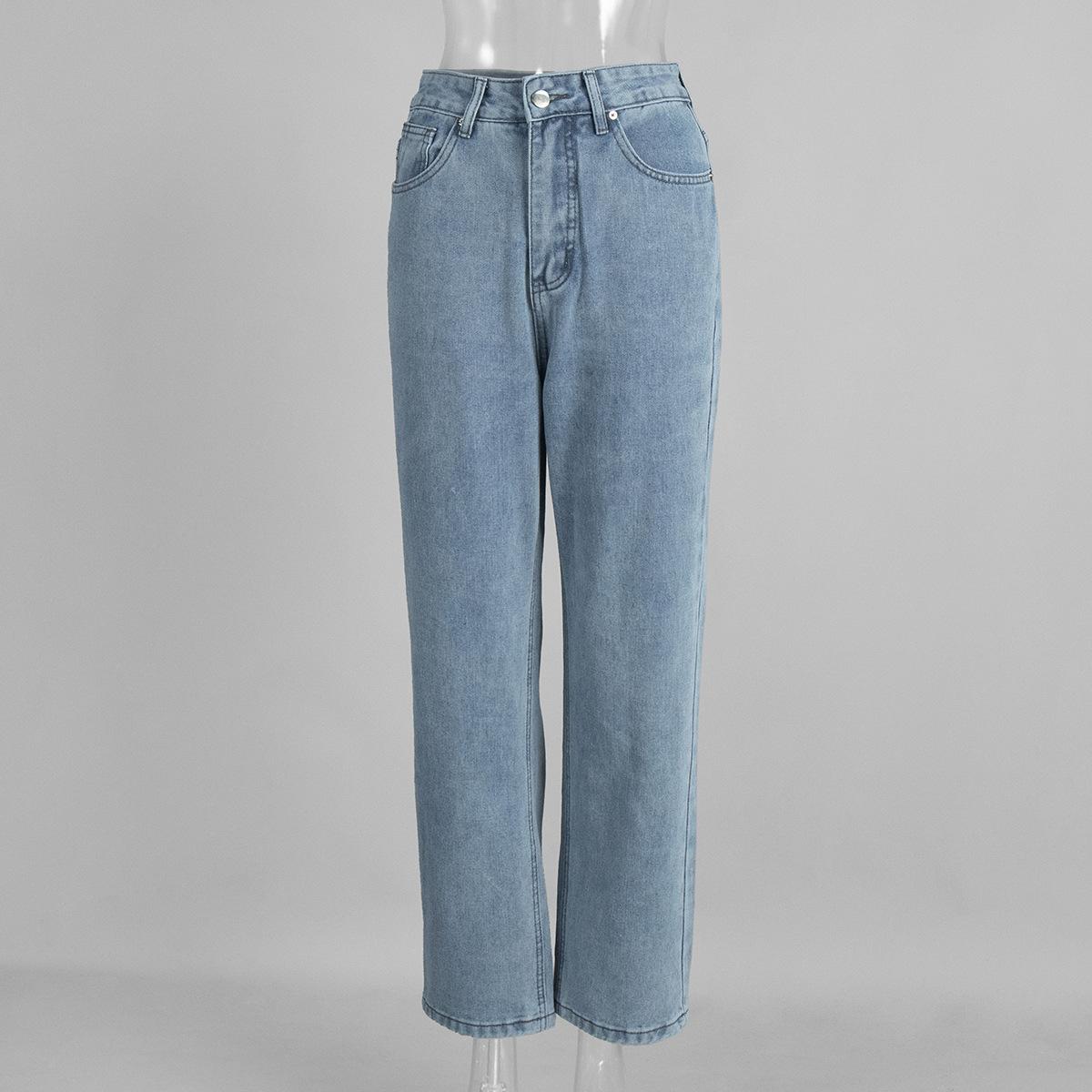 

Retro High Waisted Straight Leg Jeans Made Of Pure Cotton For Women L синий