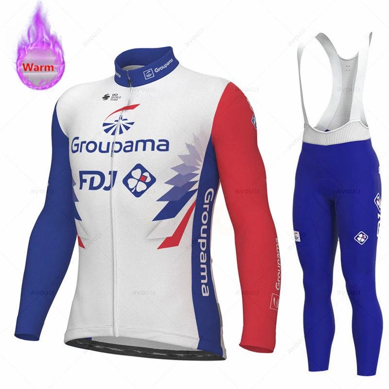 Fdj Team 2026 Winter Cycling Clothing Men's Thermal Fleece Bicycle Clothing Set Outdoor MTB Bike Bib Pants Ropa Maillot Ciclismo