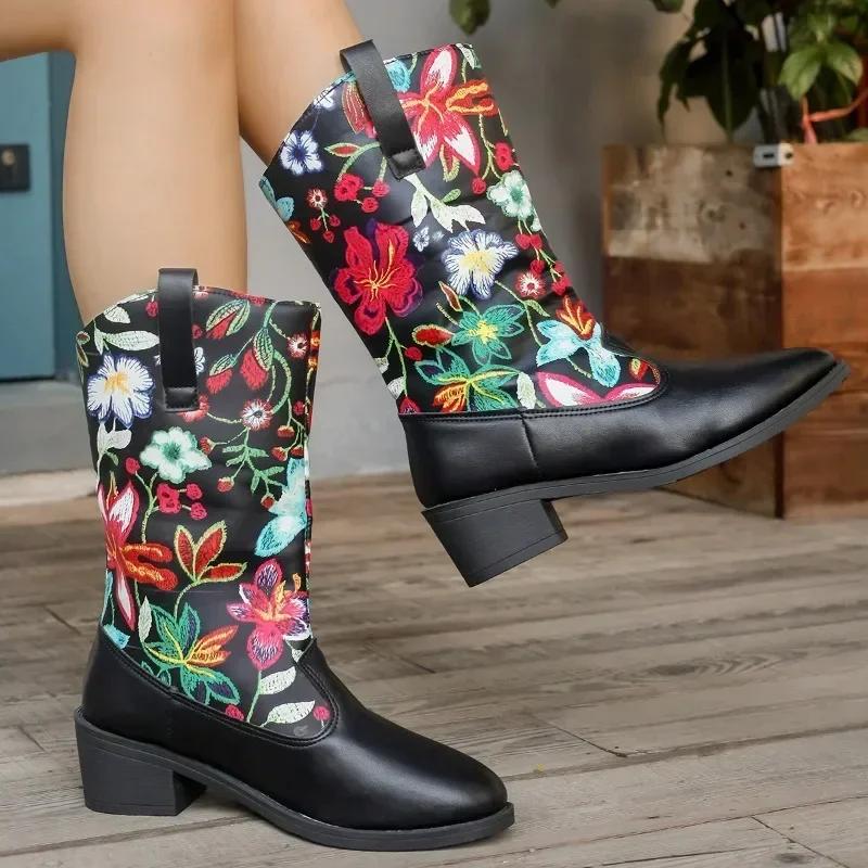 Fashion Shoes for Women 2024 High Quality Sleeve Women's Boots Winter Pointed Toe Mixed Colors Short Barrel Chunky Heels Fashion Boots