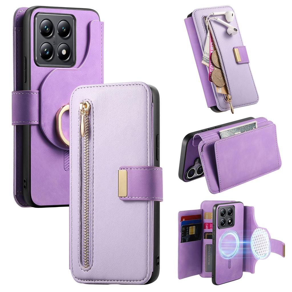 Custodia in Pelle Portafoglio con Slot per Carte e Cerniera Staccabile 2 in 1 per Xiaomi Redmi Note 13 Pro Plus 12 13C 14Tpro Copertura Magnetica Rimovibile