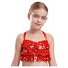 Girls Glittery Sequins Tiered Ruffles Crop Top Cross Back Metallic Camisole Jazz Dance Performance Top