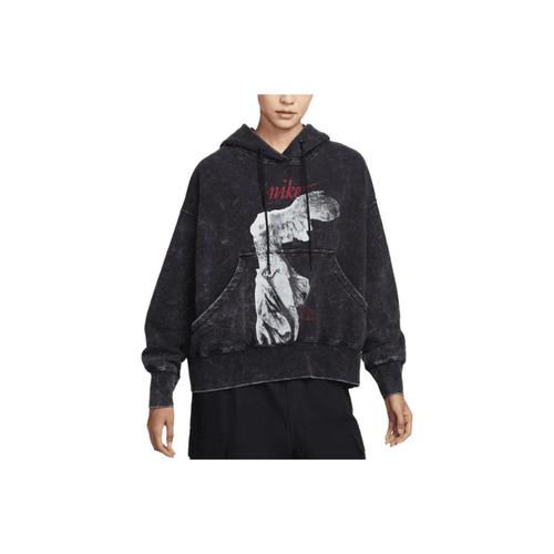 Nike Logo Graphic Pullover Hoodie Long Sleeve Sweatshirt for Women L чёрный