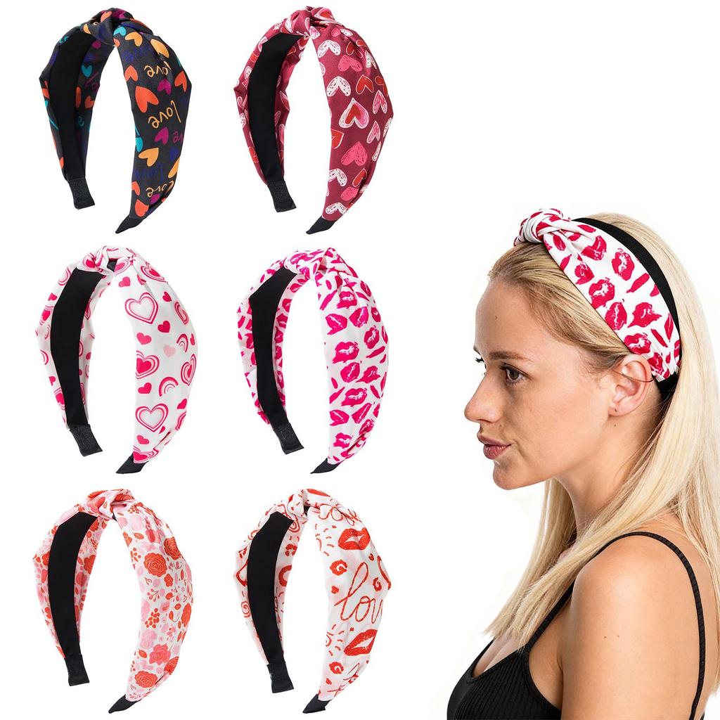 Valentine's Day Sweet Versatile Knotted Fabric Printed Heart Headband - Daily Party Hair Accessory