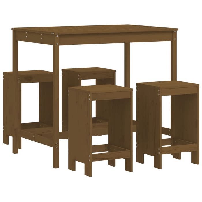 VidaXL Ensemble de bar de jardin 5 pcs marron miel bois de pin massif, ensemble de pub, ensemble de bar de patio, ensemble 3157748
