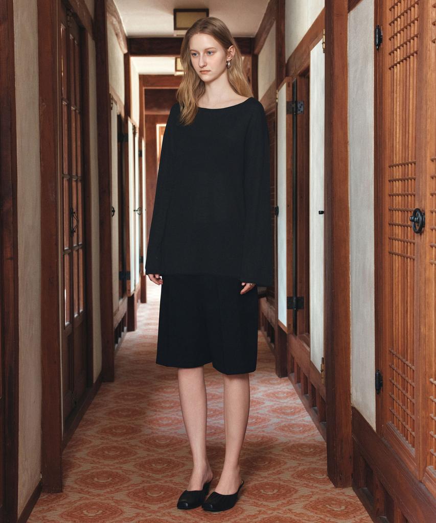 Siyajyu Sikn2194 Loose Fit Natural Boat Neck Knit_Black