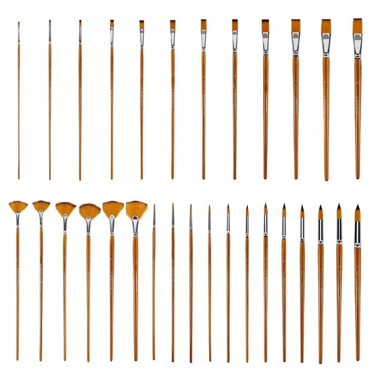 Long Handle Artist Paintbrush for Large Canvas Painting Wooden Grip Professional Nylon Bristles Multi Head Avaliable