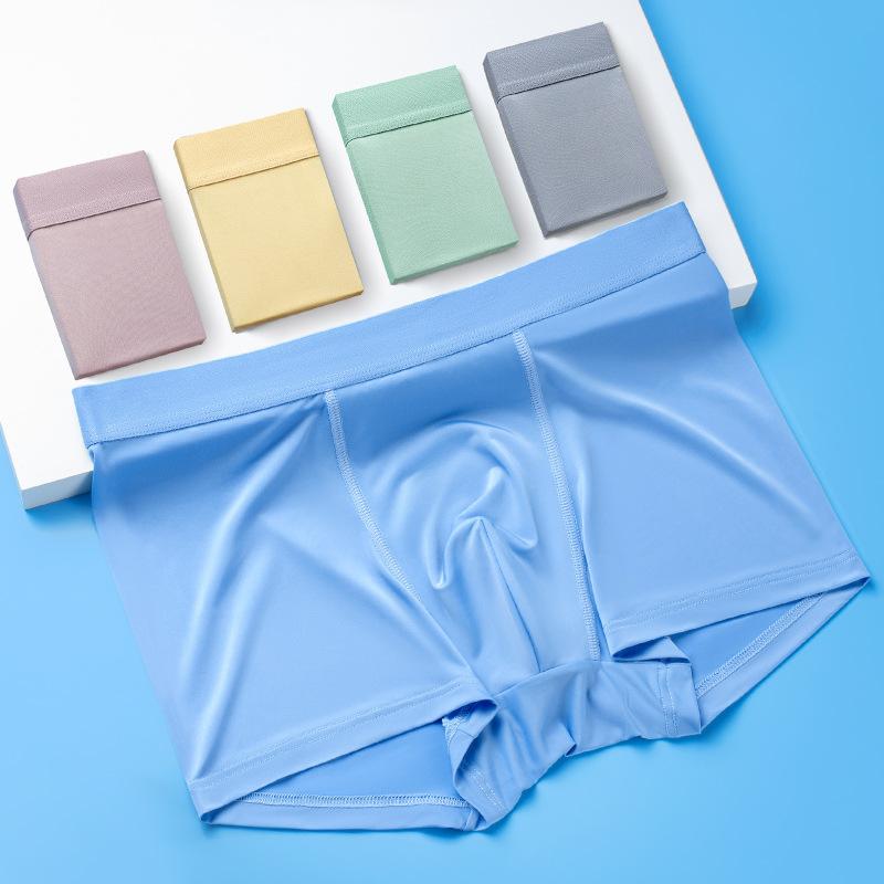 Men's Ice Silk Underwear Summer Solid Color Sports Type Breathable and Comfortable Antibacterial Flat Angle Underwear