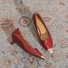 Red High Heels Women's Fashion Patent Leather Iron Head French Single Shoes New Daily Wear Not Tired Kitten and Wedding Shoes