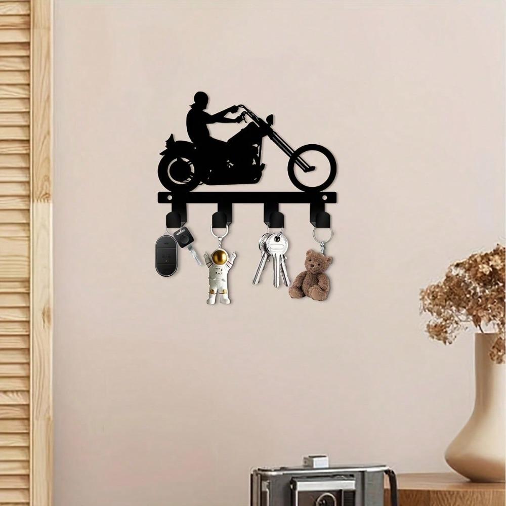 Metal Motorcycle Rider Key Holder with Hook Wall Mounted Helmet Rack for Men's Room Office Porch Space Saving 5.90 Inch