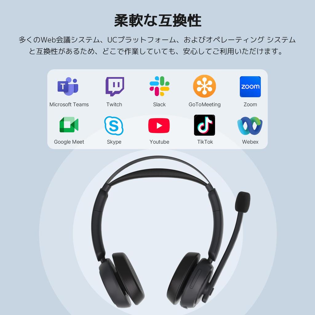Nearity EP320 Headset for for Call with USB Dongle Charging Bluetooth Noise Clear 45 Hours Continuous Compatible with Black PC, Wireless, Centers,