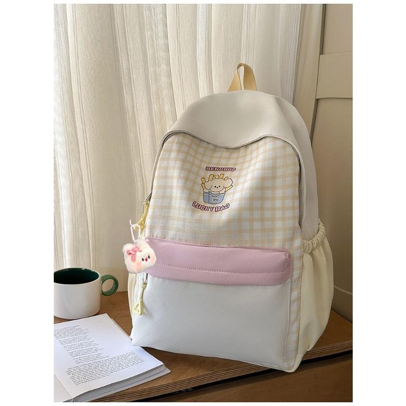 Japanese new high-value, fresh, sweet and sweet plaid backpack, lightweight and large-capacity backpack for junior high school students
