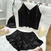 Female Sleepwear Pajamas Three-Piece Set Spring Summer Kimono Bathrobe Strap Top&Shorts Pijamas Suit Sexy Loose Satin Home Wear