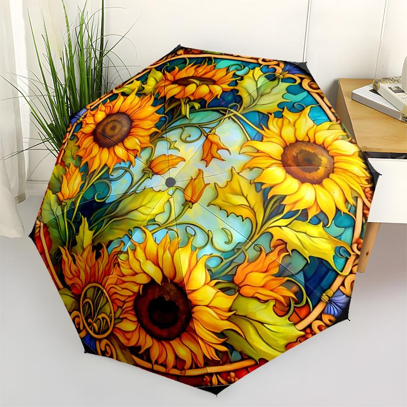 1pc Sunflower Stained Automatic Open/Close Umbrella - Portable Collapsible Umbrella with 8-Rib Stability, Fashion Lovers yy251017085