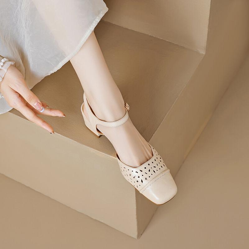 Móda NOVÉ Letní Dámské Sandály Semišové Boty pro Ženy Čtvercová Špička Robustní Podpatek Boty Elegantní Krytá Špička Nazouvací Duté Sandály