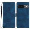 For Google Pixel 9/Pixel 9 Pro Case Leather Imprinted Flower Phone Cover Wallet with Wrist Strap