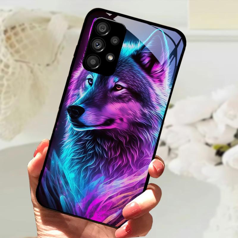 Glass Case For Samsung A13 A23 4G 5G Cartoon Tempered Glass Phone Cover For Galaxy A33 A53 A73 5G Hard PC Glass Protector Cases