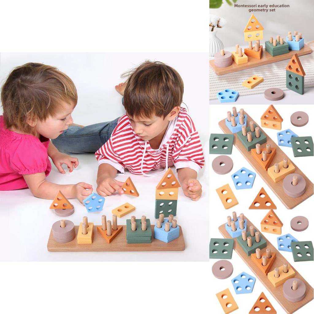 Wooden Geometric Shape Sorting Blocks For Early Learning And Preschool Education