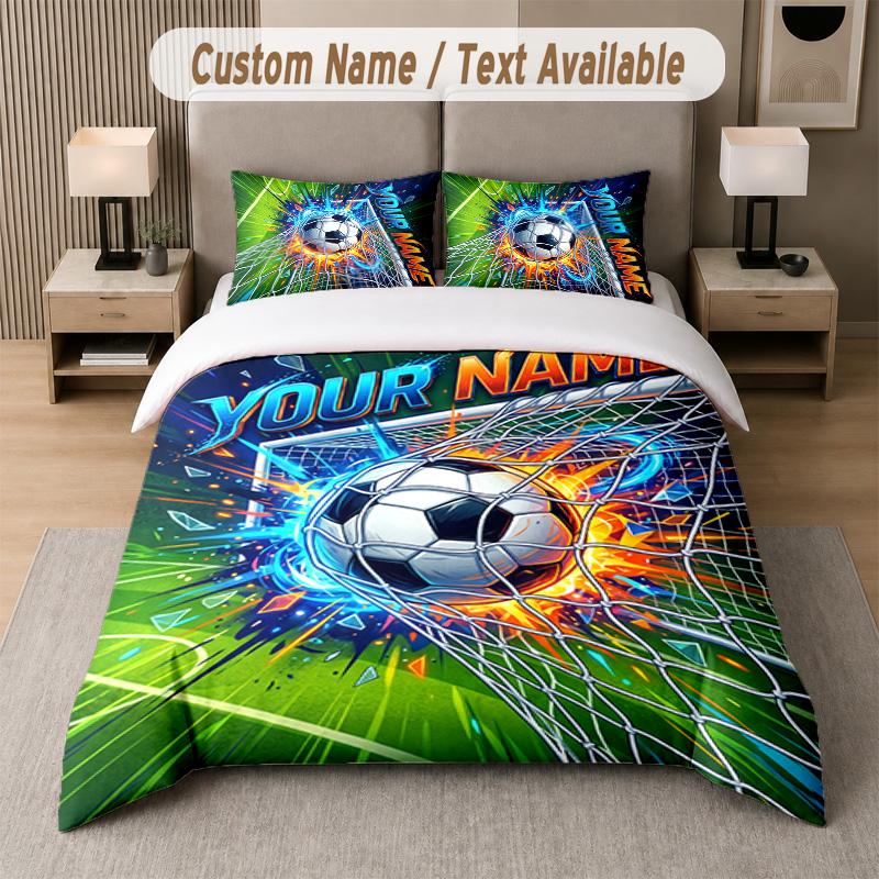 Soccer Theme Custom Text Or Name 3Pcs Bedding Set 1 Flat Sheet & 2 Pillowcases Personalized Home Bedding