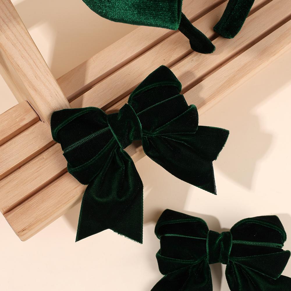 1 Large Velvet Bow Headband With 2 Hair Clips For Girls Vintage Solid Adjustable Hair Hoop Hairband Women Daily Hair Accessories