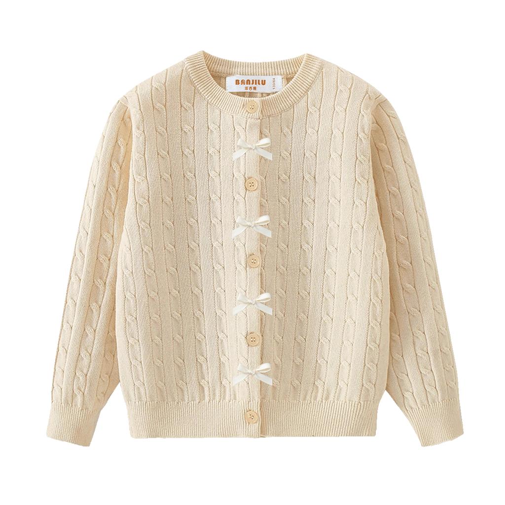 [Including Wool] Autumn and Winter New Comfortable Soft Knitted Jacket, Girls' Sweater, Cardigan, Warm Bow