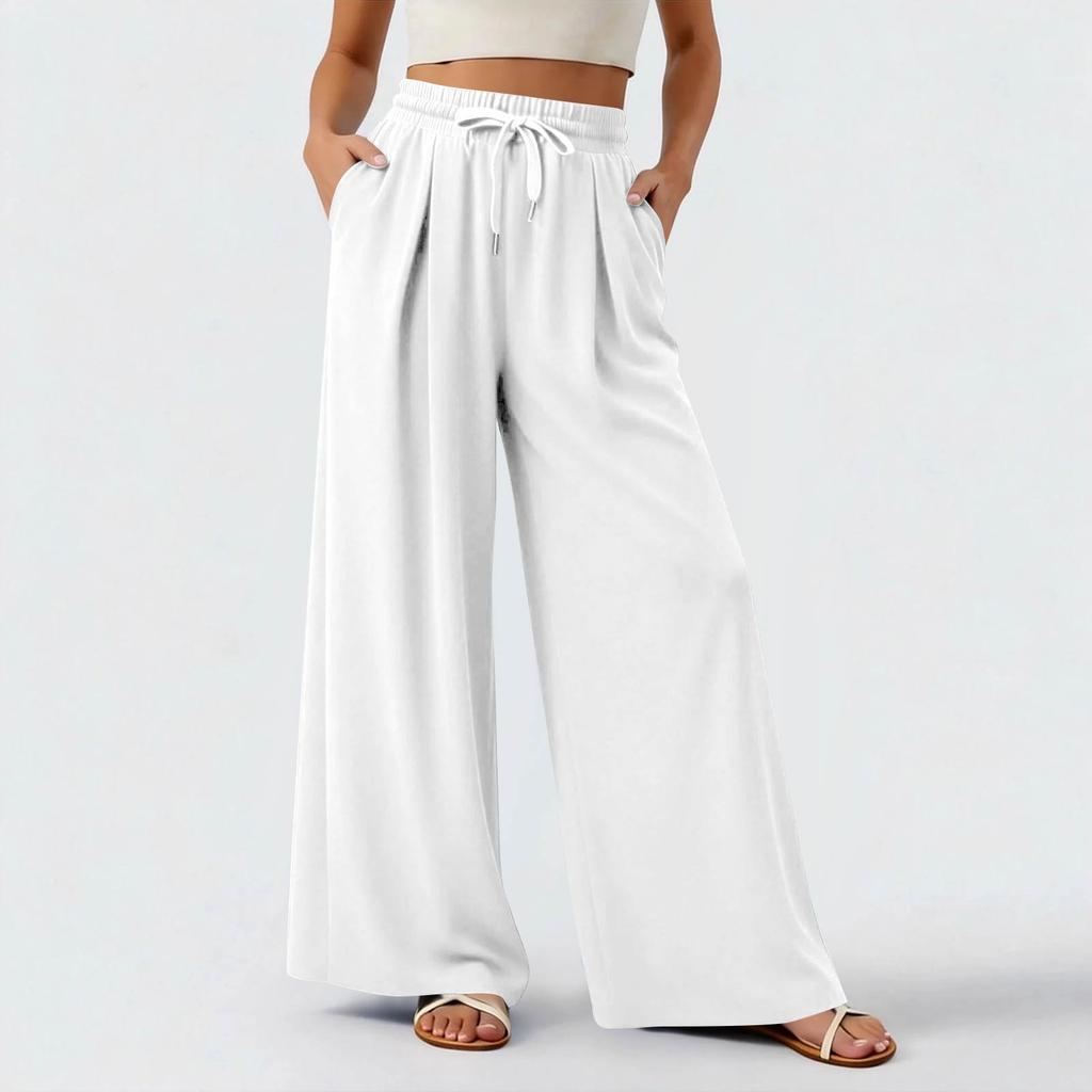 Women's Lightweight Wide-leg Casual  Color Flowing Trousers
