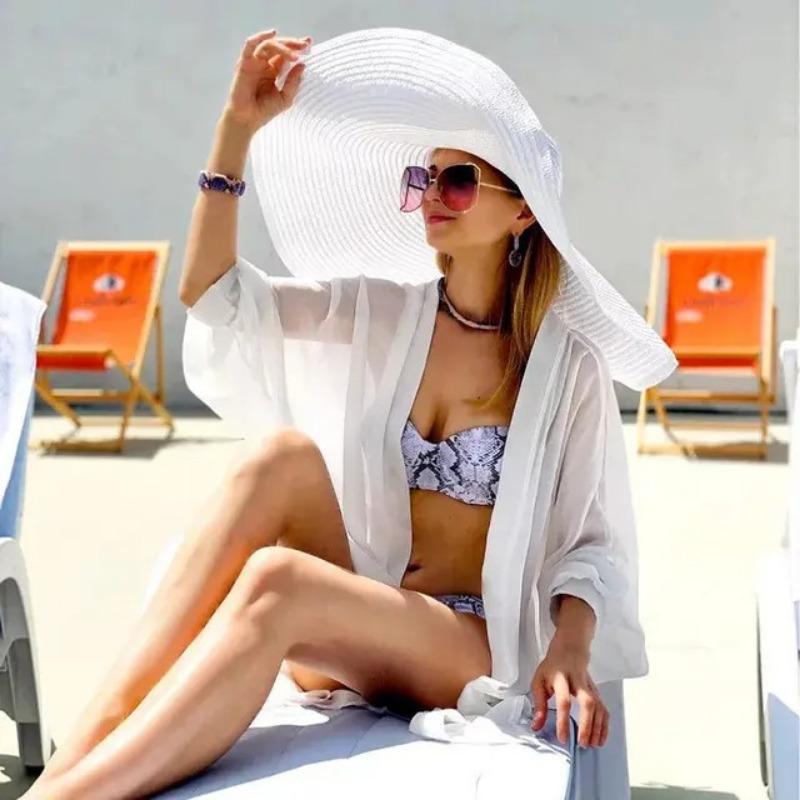 Oversized Brim Straw Hat Women's Foldable Vacation Beach Hat 70 Large Brim Sun Hat