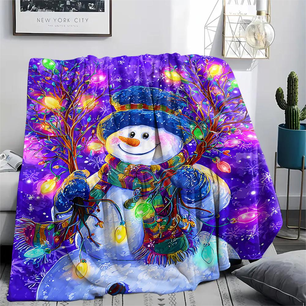 Schneemann-Print Flanelldecke, Hohe Qualität, Bequem für alle Jahreszeiten, Heimdekoration, Wärme und Komfort, Perfekt für Weihnachtsgeschenke