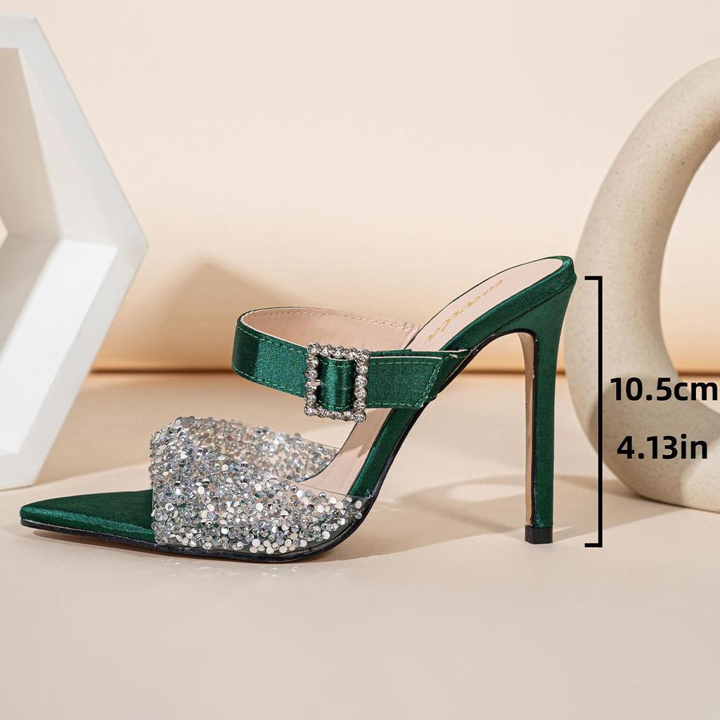 Plus Size Sequin Stiletto Mules: Sexy Pointed Toe & Open Toe Slippers for Women