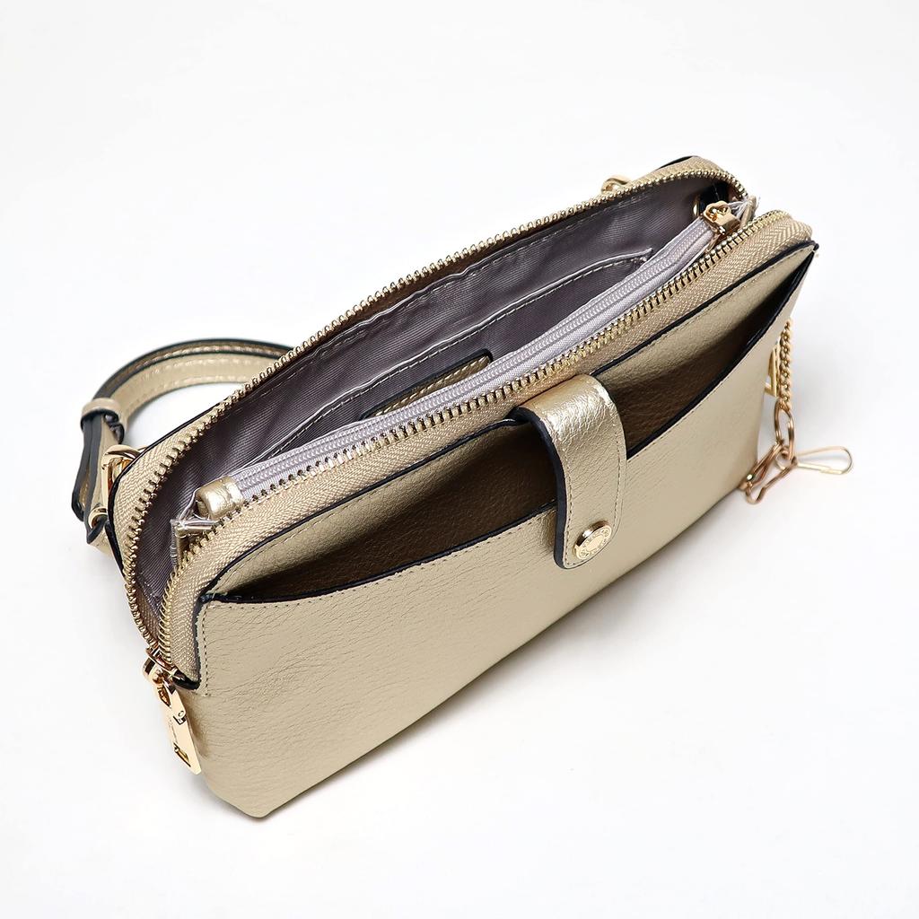 Pisoraro Wallet Shoulder Bag with Smartphone PR184 GOLD Storage, Crossbody, Gold, Multifunctional,