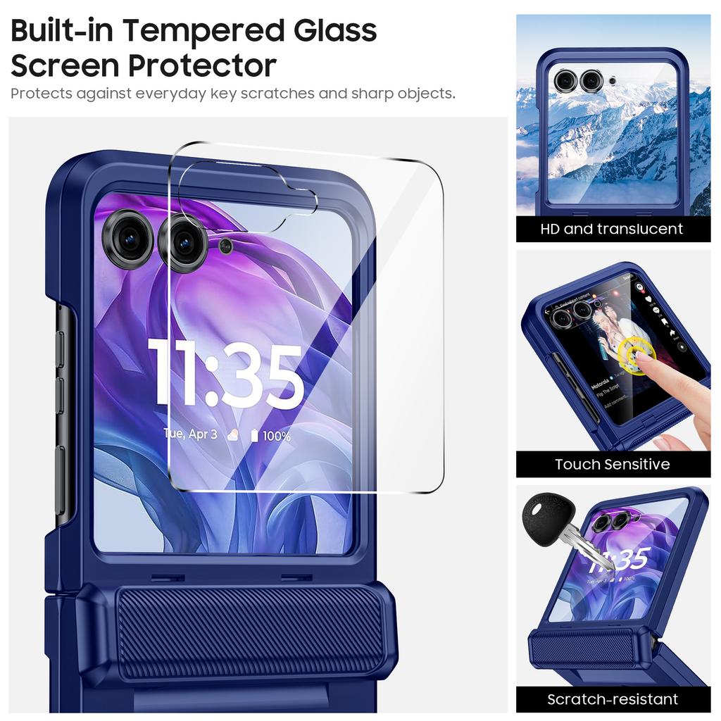 For Motorola Razr Ultra 2024/Razr Pro 2025/Razr Pro 2026 With Hinge Protection, Built-in Screen Protector Shockproof All-Inclusive Phone Cover-Blue
