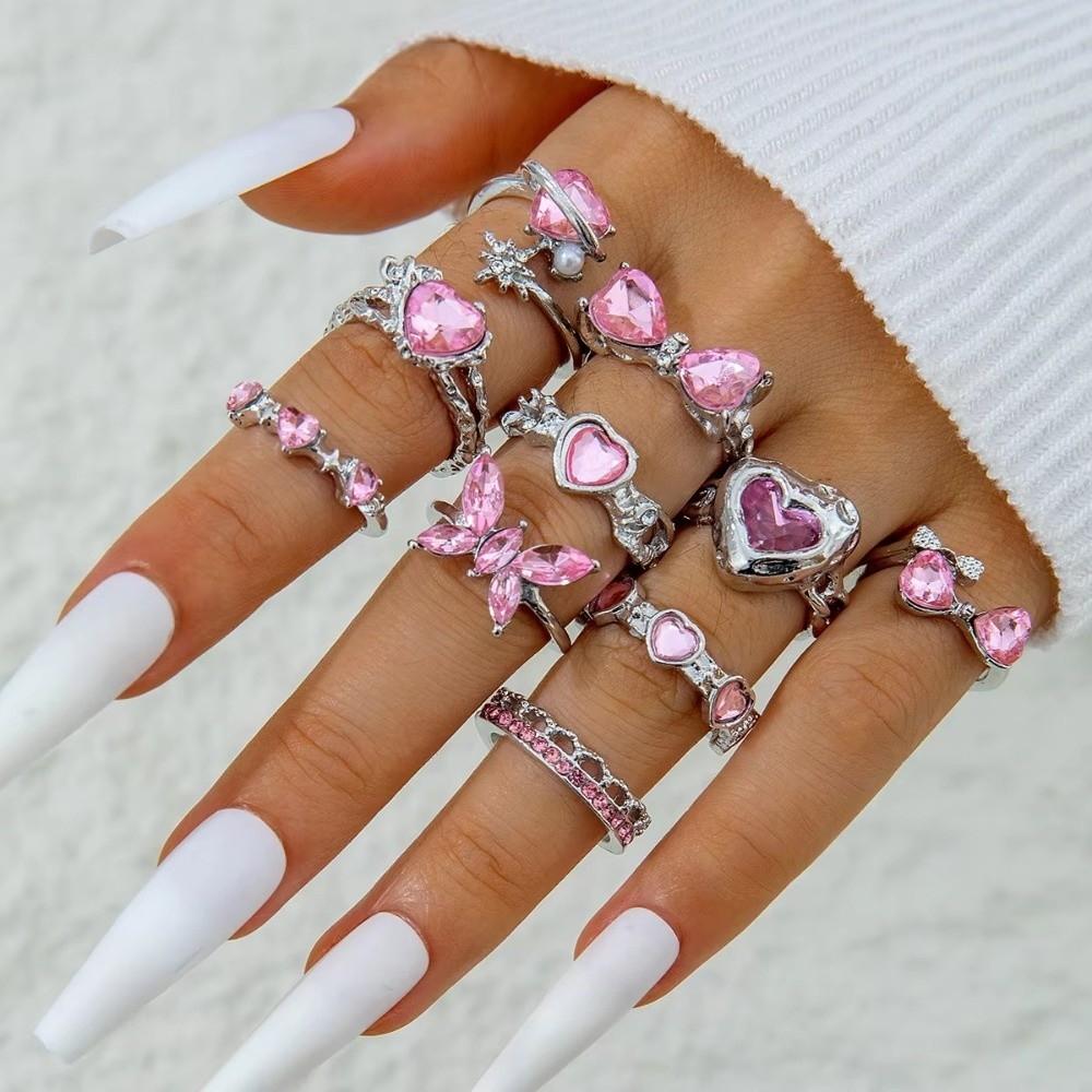 10Pcs/Set Bow Design Heart Butterfly Rings Gold Silver Color Mix Style Rings Korean Style
