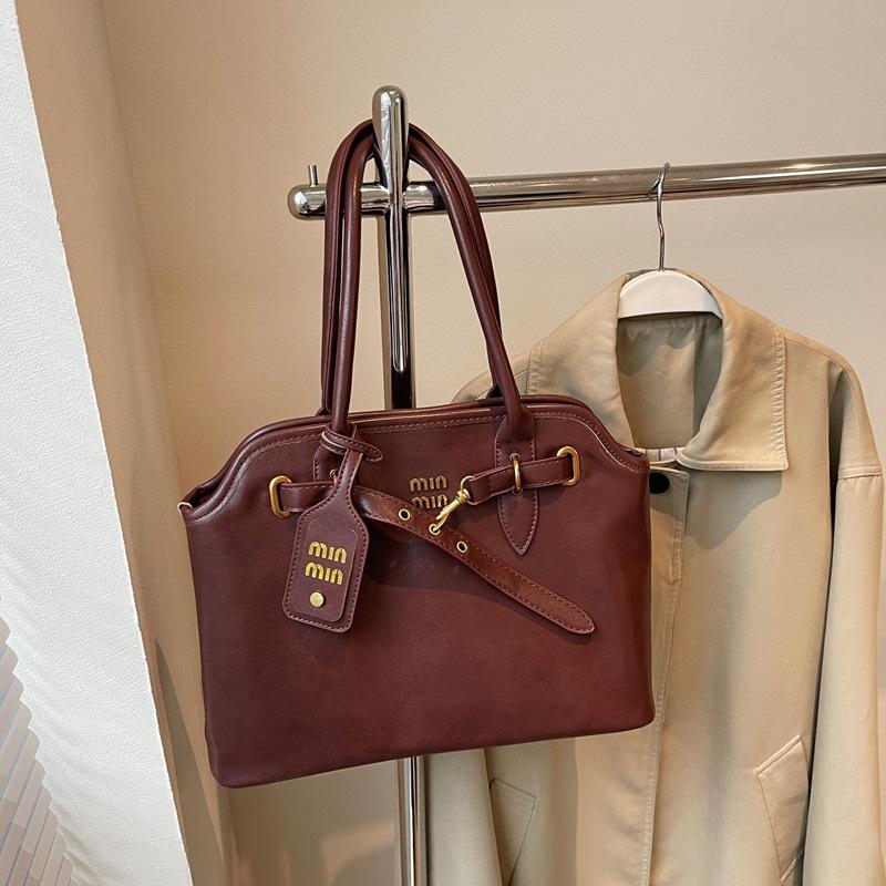 

Tote bag 2025 autumn new simple fashion niche retro briefcase design shoulder handbag women бордовый
