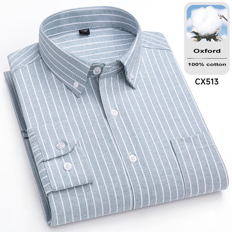 New 100% Cotton Oxford Mens Striped Plaid Shirts Long sleeve Male Business Casual High Quality Formal Shirt For Men Social Shirt
