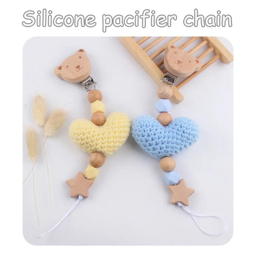 Cartoon Polar Bear Pacifier Clip – Handmade Wool & Silicone Teether Chain for Babies, Cute Anti-Loss Nipple Holder
