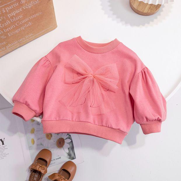 Spring Autumn Baby Girl Sweatshirt With 3D Bow Tie Sweet Stylish Long Sleeve Top