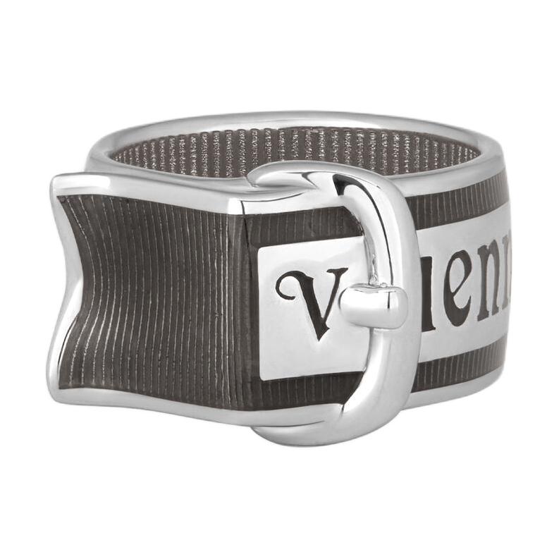 

Vivienne Westwood Enamel Belt Letter Print Twisted Design Recycled Silver Ring Unisex accessories White Black 6404018A-01P166 Basic Packaging-Dust Bag+Box,XL