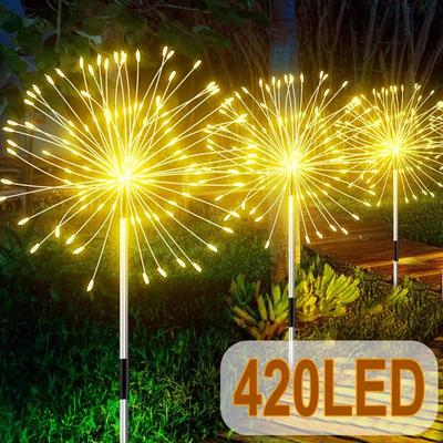 NEW Solar Firework Pathway Lights 420LED Outdoor Garden Decor Patio Lawn Landscape Yard Christmas Light 60LED/120LED/150LED/200LED/420LED