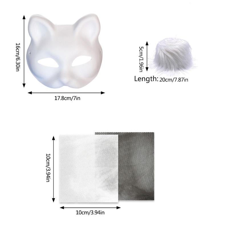 Maschera da Mascherata Non Verniciata con Bordatura Pelosa Rete Adesiva in Tessuto Maschera Facciale da Gatto Maschera Non Verniciata per Fornitura di Halloween