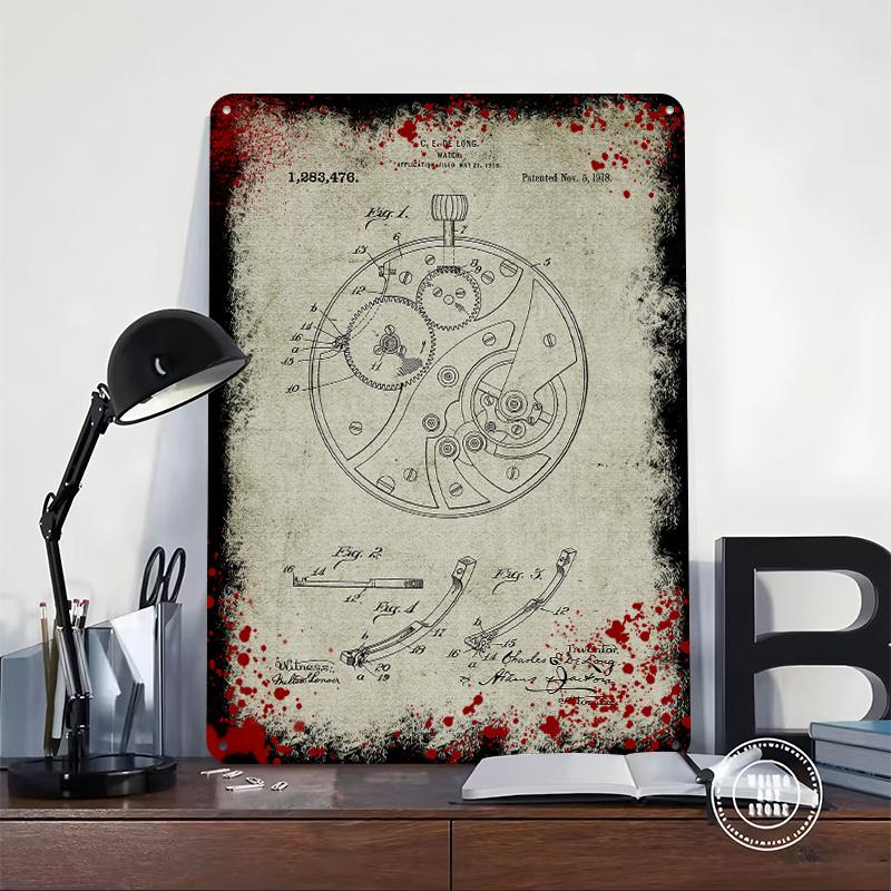 1918 Watch -Patent Drawing Metal Poster Customized Wall Art Retro Vintage Tinplate Signs for Man Cave Home Decor Accessories