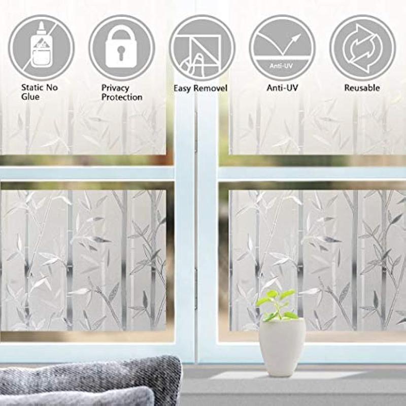 Window Privacy Film Bamboo Frosted Window Decal Static Cling Window Film for Kitchen, Office, Living Room