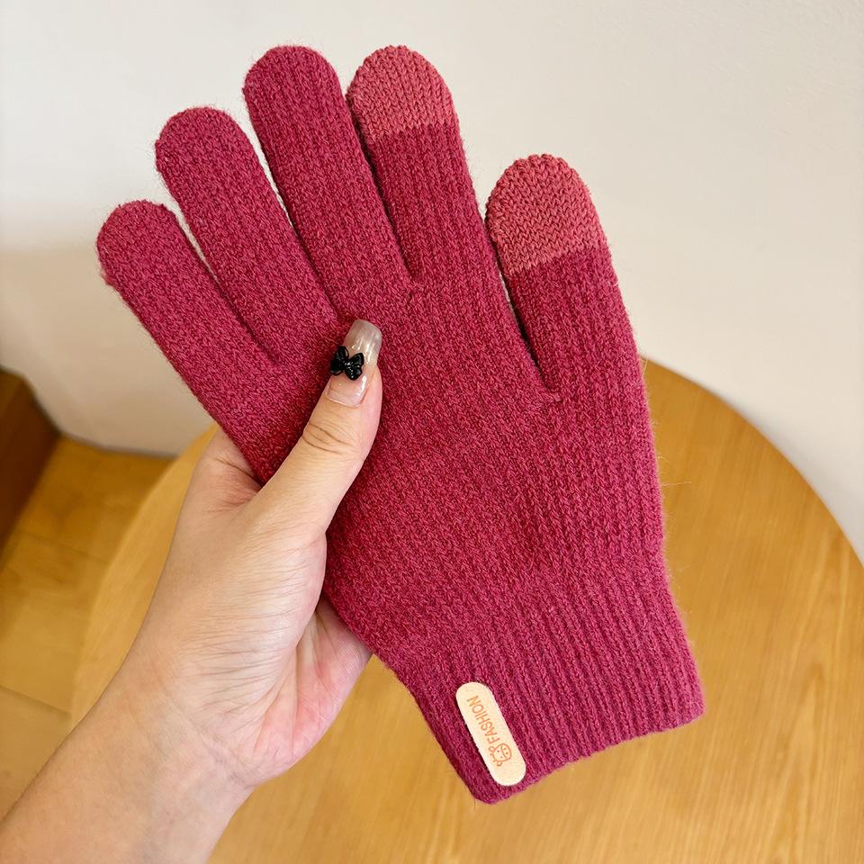 Gloves for Women In Winter, Thickened Cotton for Warmth Knit Gloves Cuff Warm Gloves Autumn Winter Soft Coldproof Touchscreen Gloves