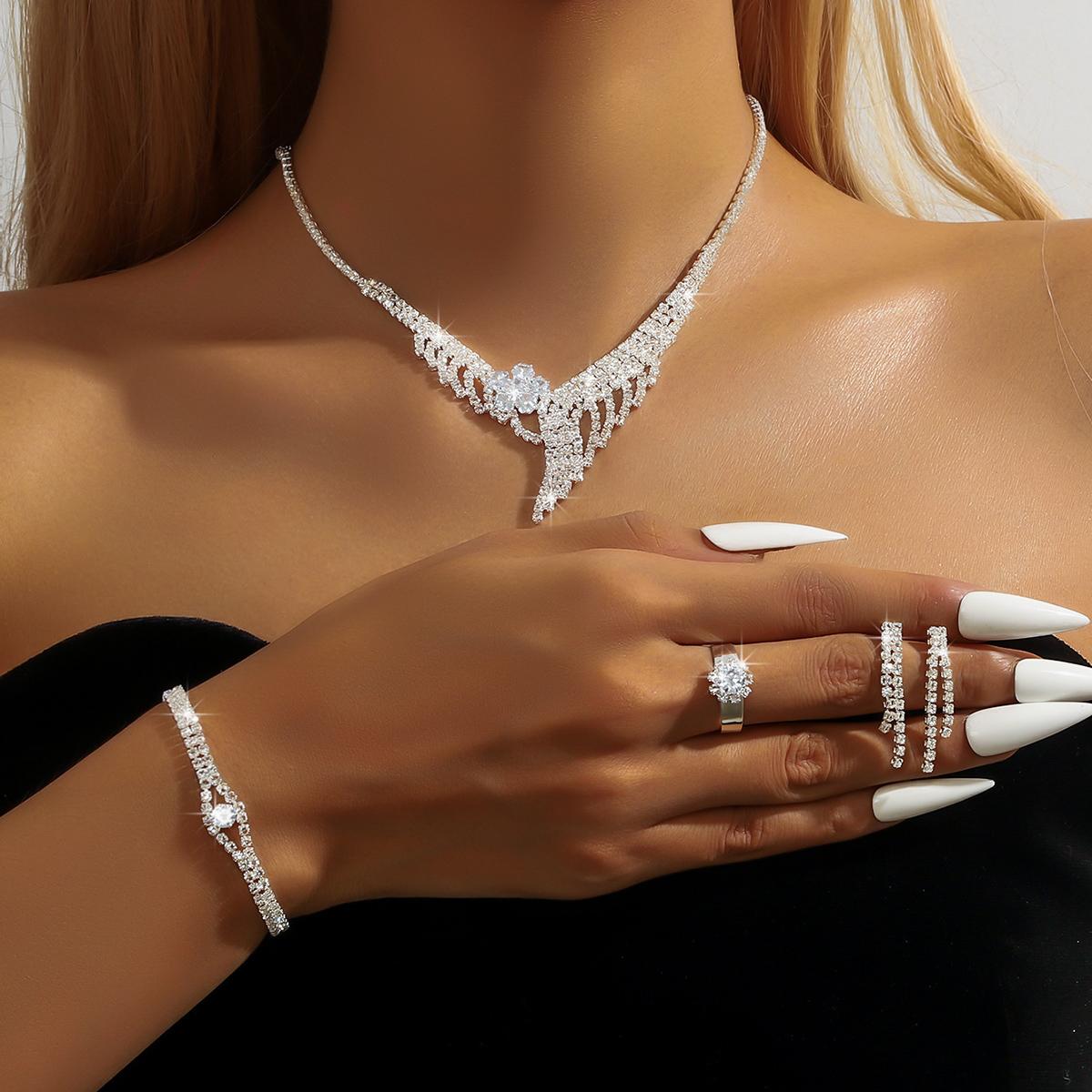 Luxury Tassel Full Diamond Bridal Necklace, Earrings, Rings, Bracelets, Cocktail Party, Birthday Party Accessories