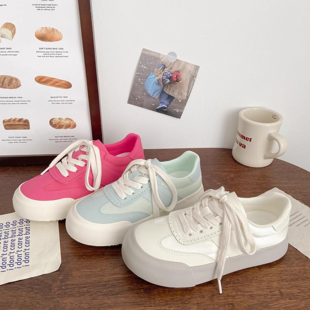 Dexun breathable board shoes women's round head 2024 spring and autumn new niche Korean version low-top canvas shoes platform white shoes