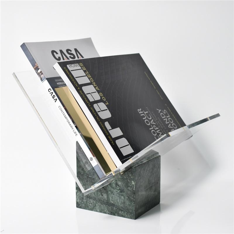Acrylic Bookcase with Marble Base, Creative Desktop Ornament, Magazine Rack Newspaper Rack, Home Office Decorations