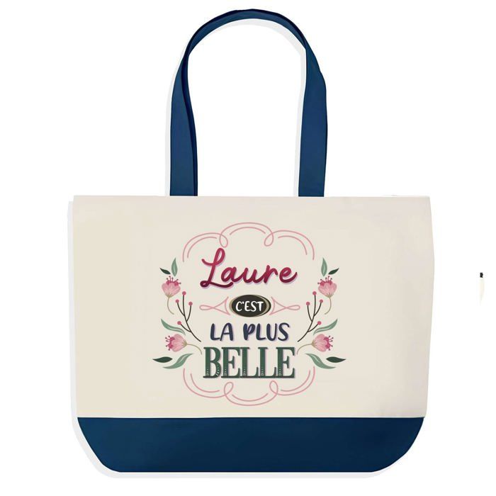 Tote bag - PLANETEE - Laure la plus belle - fond bleu - coton 40x45 cm - grand format