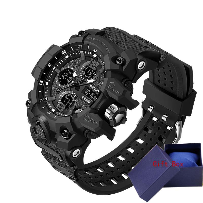 SANDA Sports Military Men's Watches Waterproof Dual Display Quartz Wristwatch For Male Clock Stopwatch Relogios Masculino