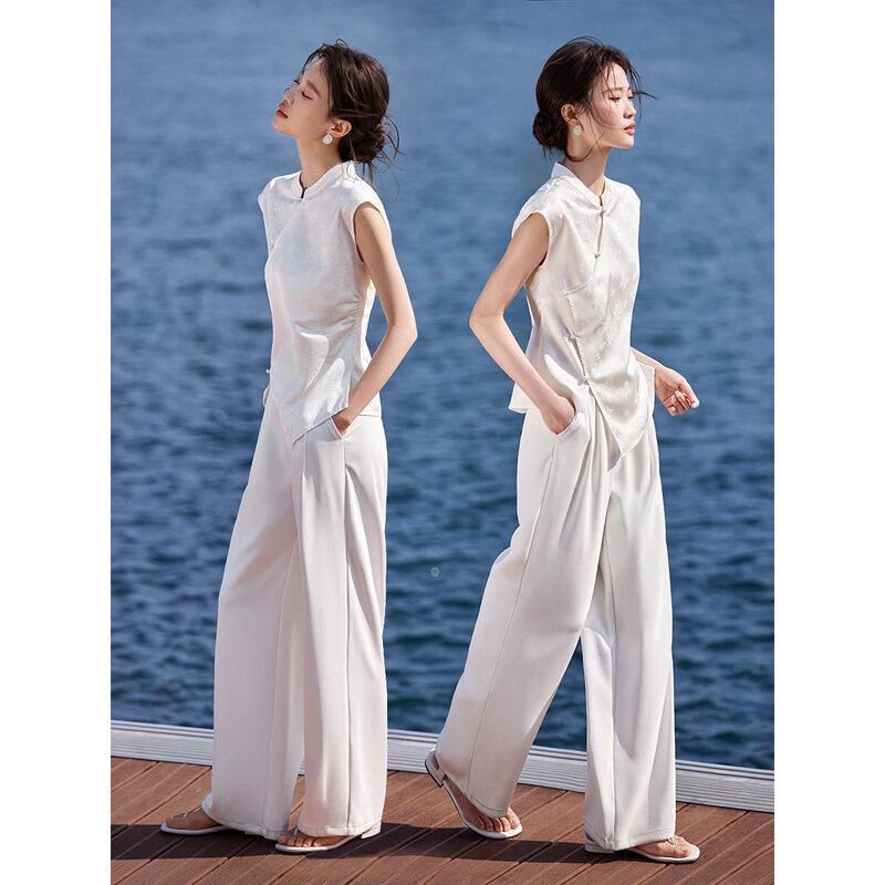 MOHAN YIMEI New Chinese Style Jacquard Sleeveless Blouse