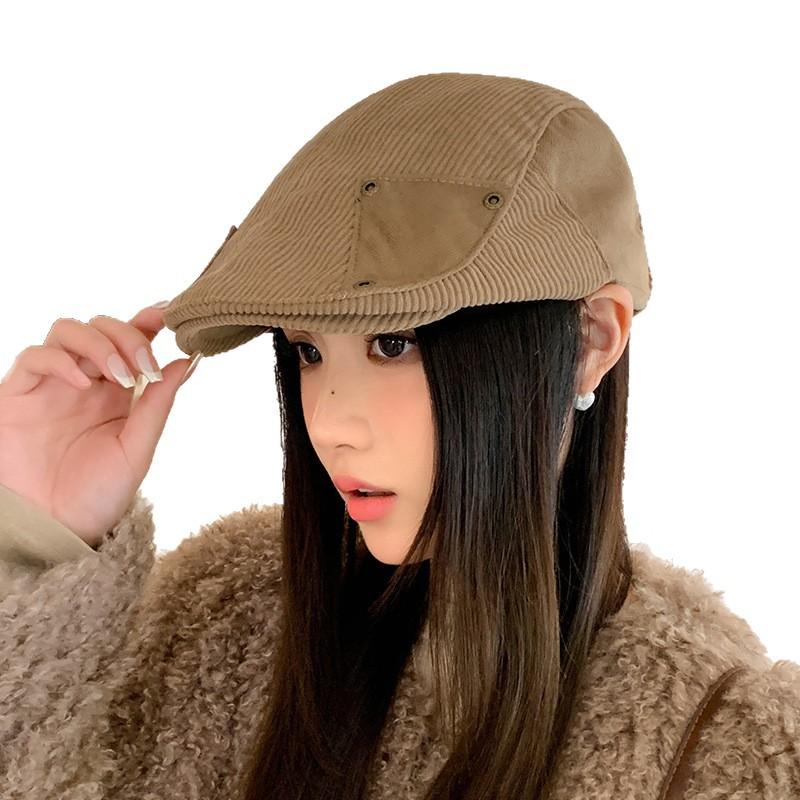 Women Maillard Style Rivet Forward Hat Autumn and Winter Sweet and Cool Positive and Negative Two-watch Newspaper Beret British Retro Beret
